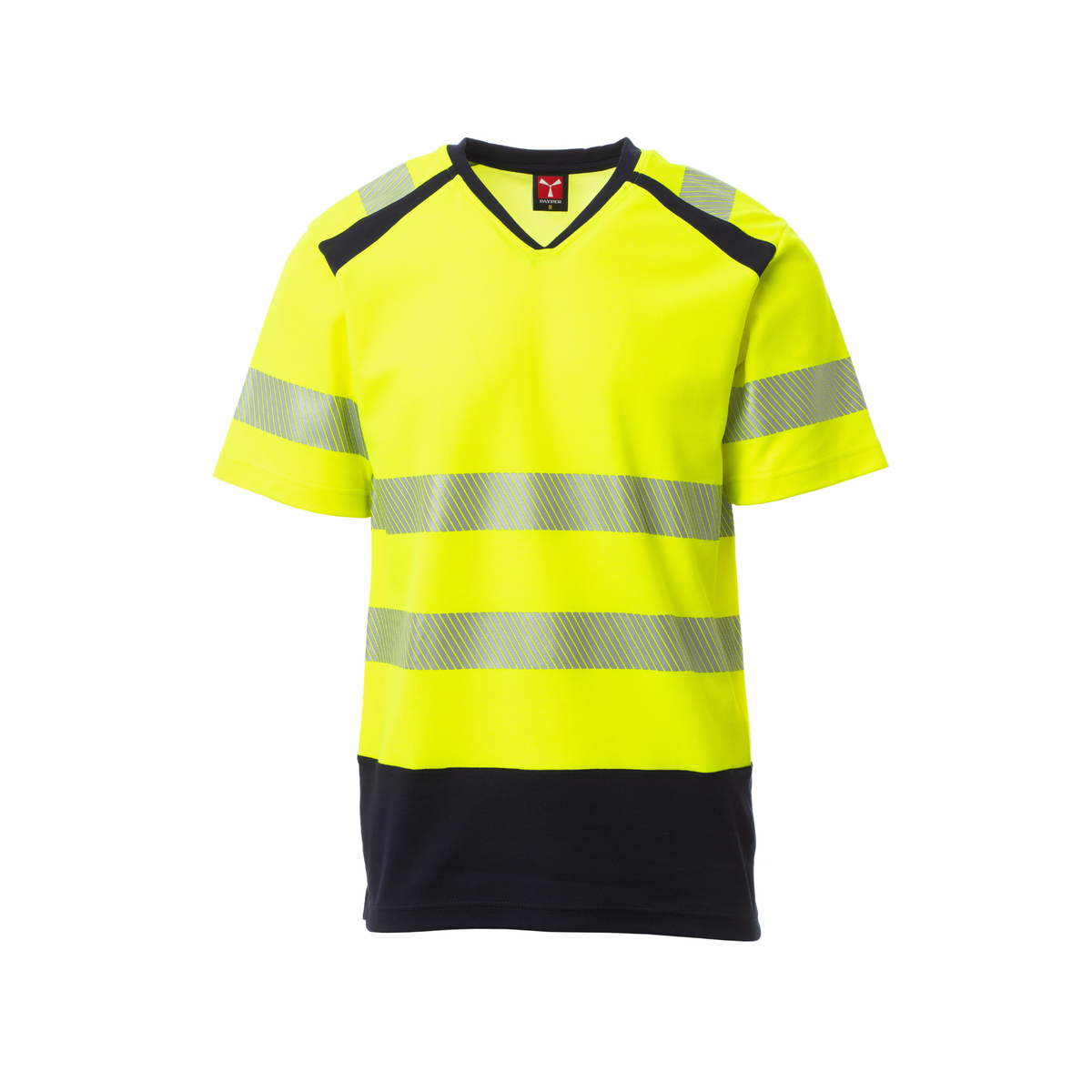 Vue de face du T-shirt haute visibilité Payper WAY manches courtes - Jaune Fluo/Bleu