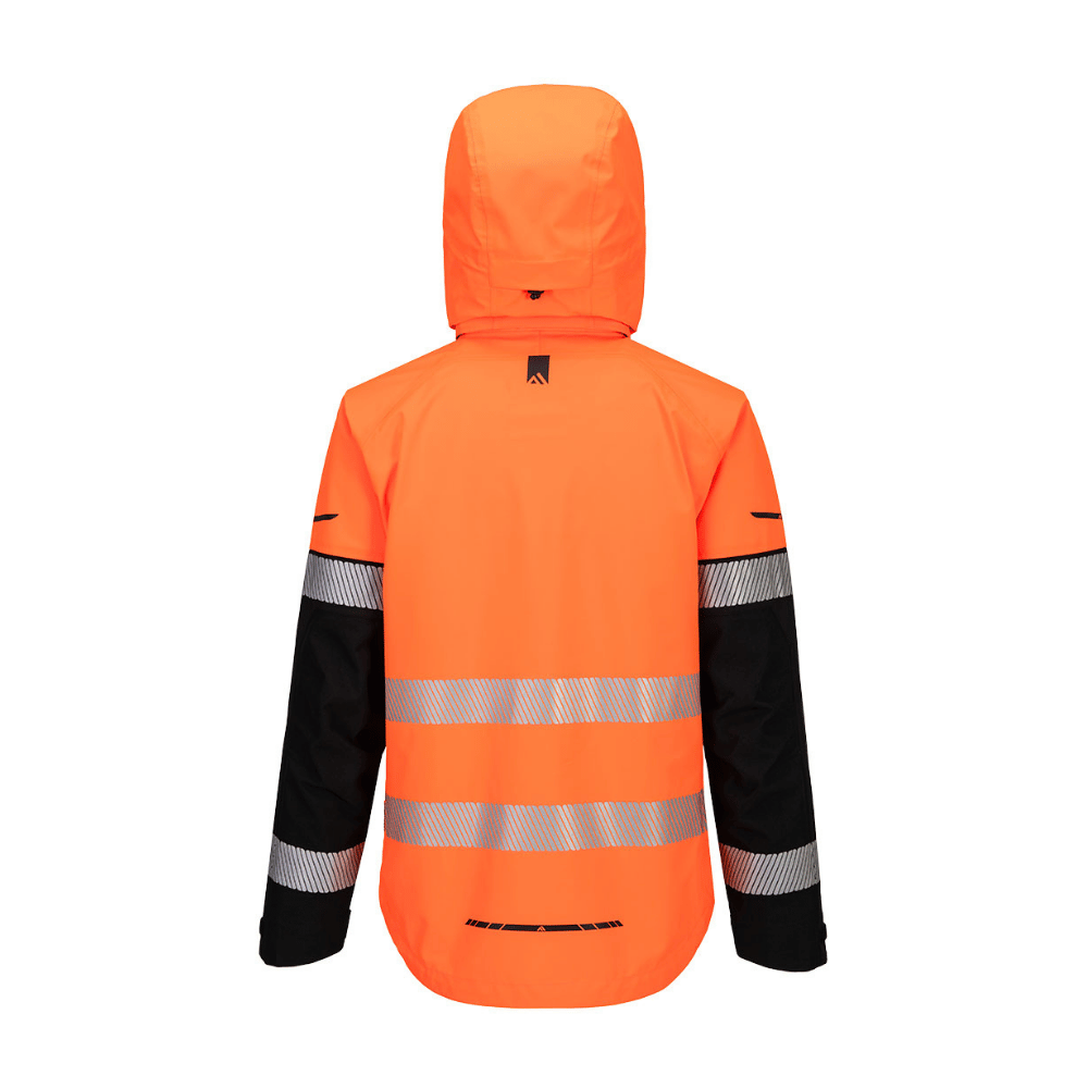 Vue de dos Veste haute visibilité imperméable EV465 Orange/Noir – PORTWEST